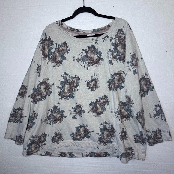 J. Jill Womens Plus Sz 4X Floral Long Sleeve Tunic Sweatshirt 100% Cotton Casual - Picture 1 of 11